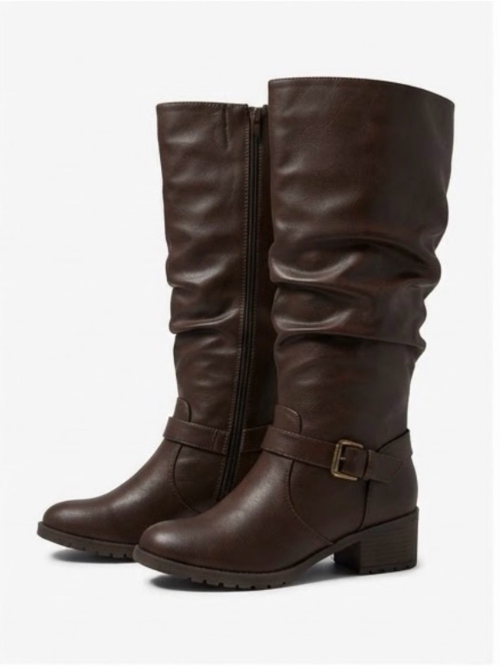 White Mountain Brown Slouch Knee-High Riding Boots Buckle (Size 9M)